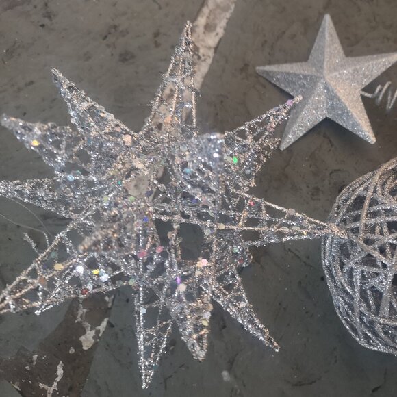 Large Sequin Glitter Star, Tree Topper and Ball Ornaments - Picture 2 of 3